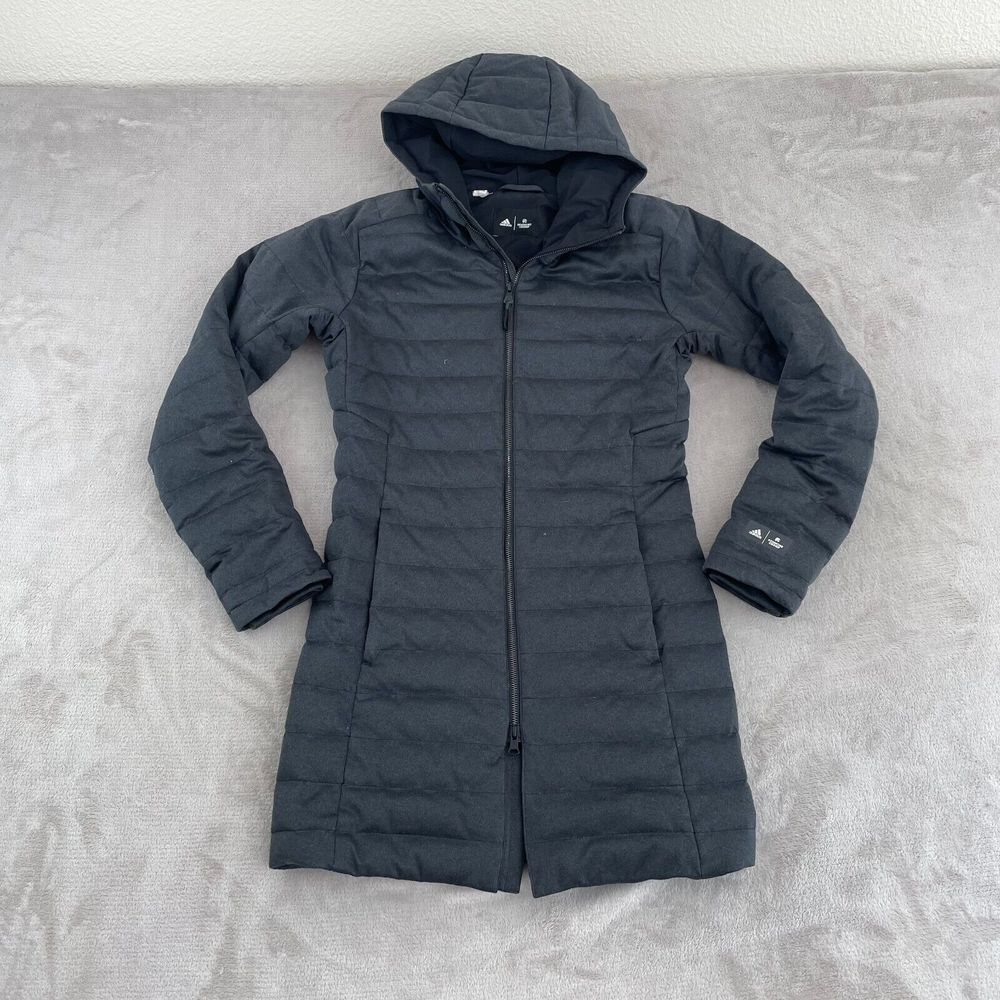 Adidas X Reigning Champ Parka Women Small Grey Duck Down Puffer Hooded Full Zip